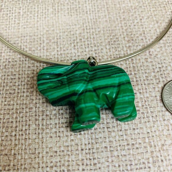 Silver Faux Malachite Elephant Torque Necklace - Picture 2 of 2